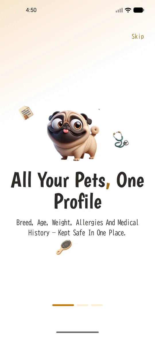 Intro screen: all your pets, one profile